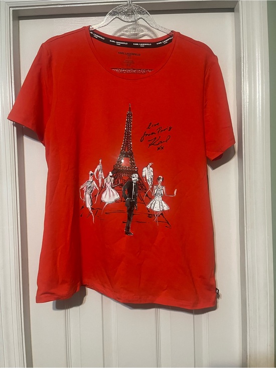 Karl Lagerfeld Tops - Karl Lagerfeld Bright Red Paris Graphic Short Sleeve Tee